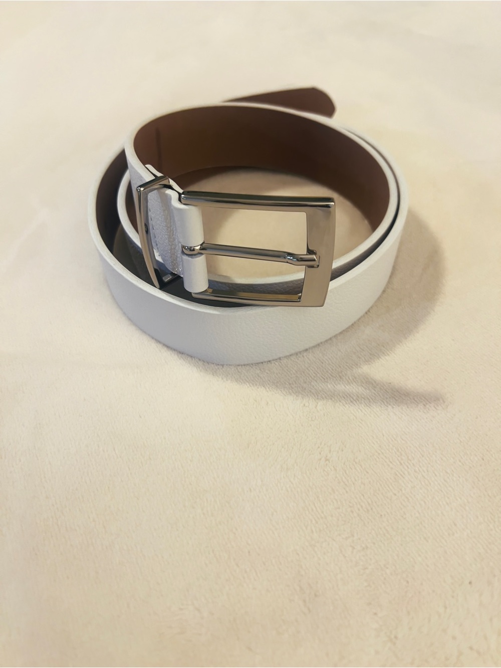 💚Flag Ltd. 10FB0016 Men's Classic White Reversible Leather Belt with Silver💚36”